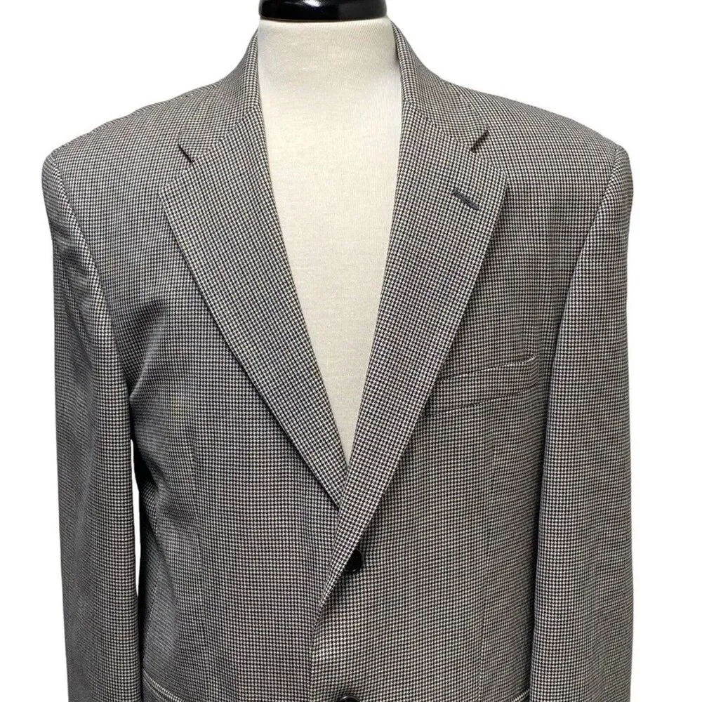 Stafford Blazer Mens 40R Gray Houndstooth Wool 2 Two Button Sport Coat